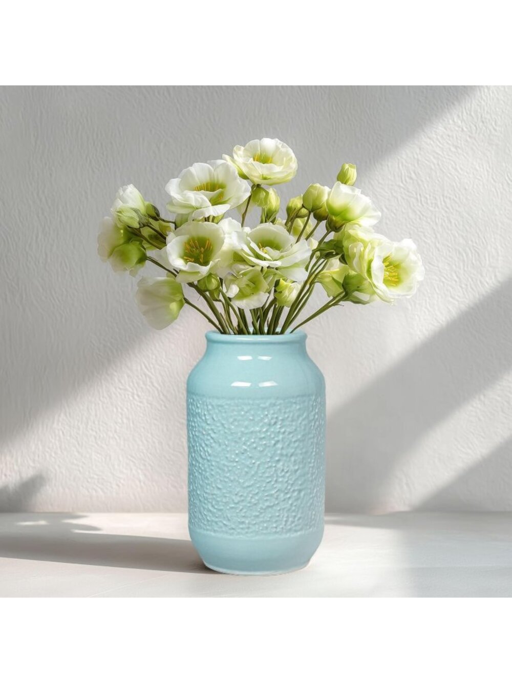 9 Inch Blue Ceramic Textured Flower Vase Centerpiece Living Room Home Decor